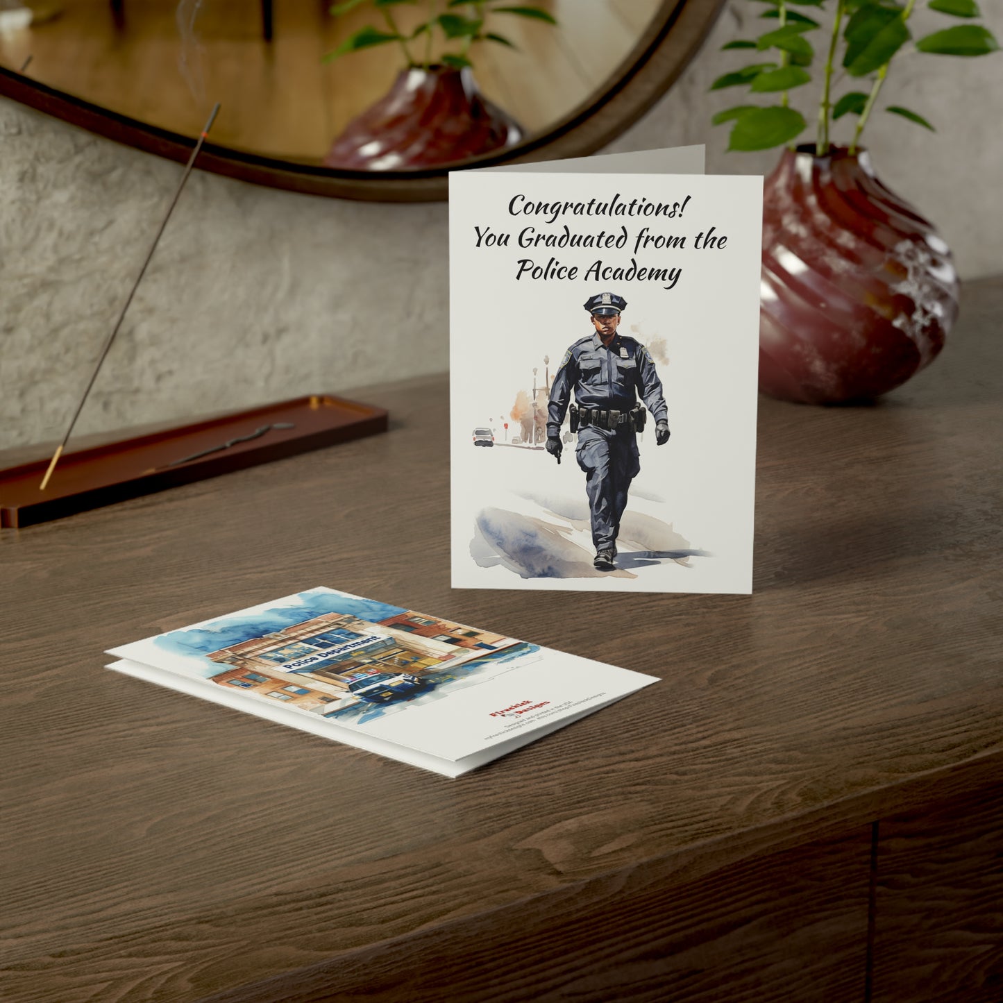 Police Academy Graduation Card, 5x7", Watercolor Officer Portraits, 4 Variations, Inspiring Message
