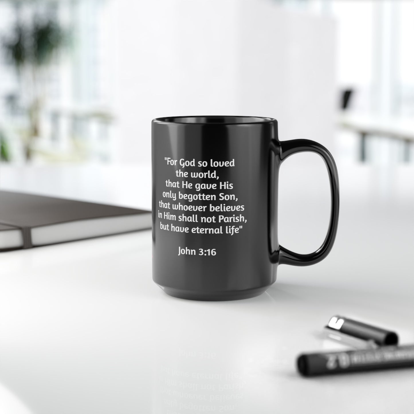 Firechick Designs Coffee Mugs with Bible Verses, 15oz Ceramic, 3 Variations, Black