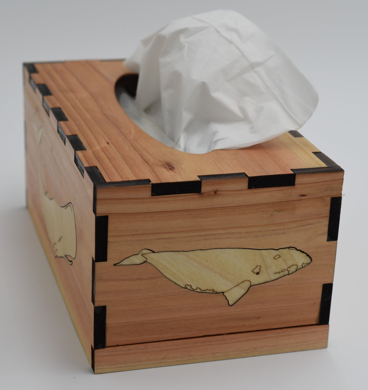 Tissue Box Cover Holder Rectangular, Wood Tissue Box Cover, Tissue Cover with Slide Out Bottom, Tissue Box Hider, Cedar with Poplar Whales