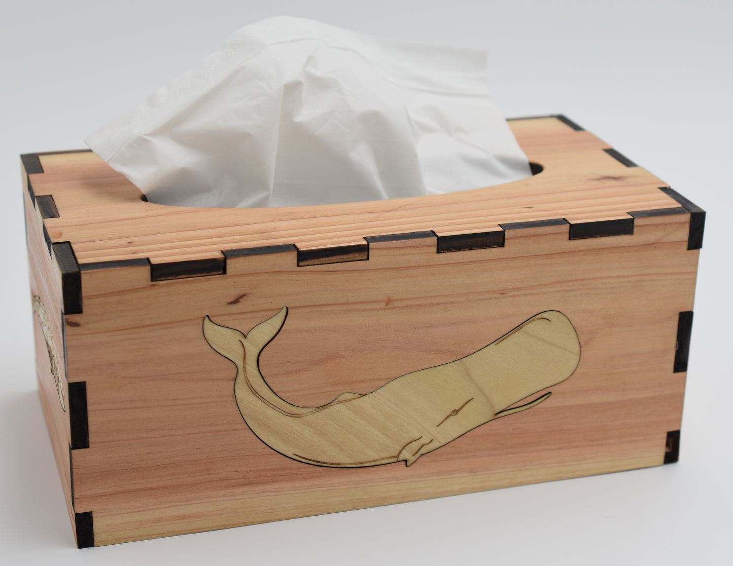 Tissue Box Cover Holder Rectangular, Wood Tissue Box Cover, Tissue Cover with Slide Out Bottom, Tissue Box Hider, Cedar with Poplar Whales