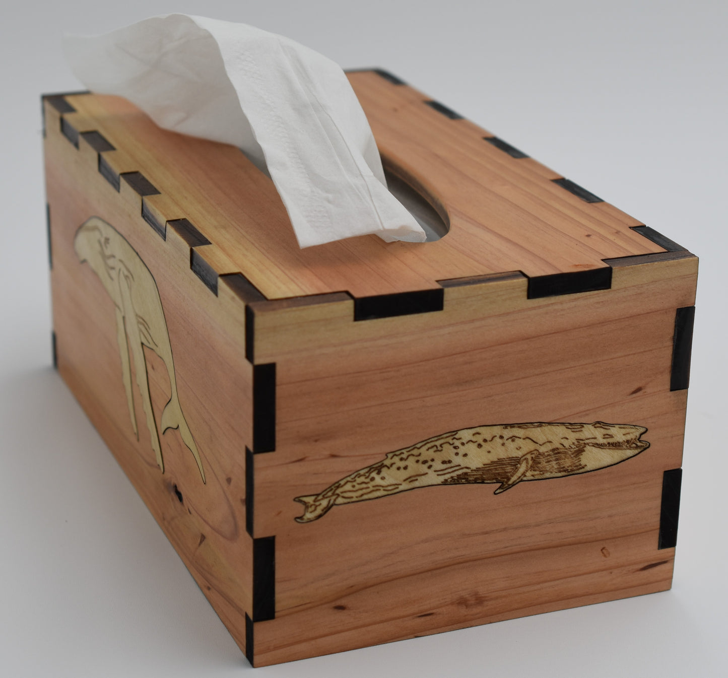 Tissue Box Cover Holder Rectangular, Wood Tissue Box Cover, Tissue Cover with Slide Out Bottom, Tissue Box Hider, Cedar with Poplar Whales