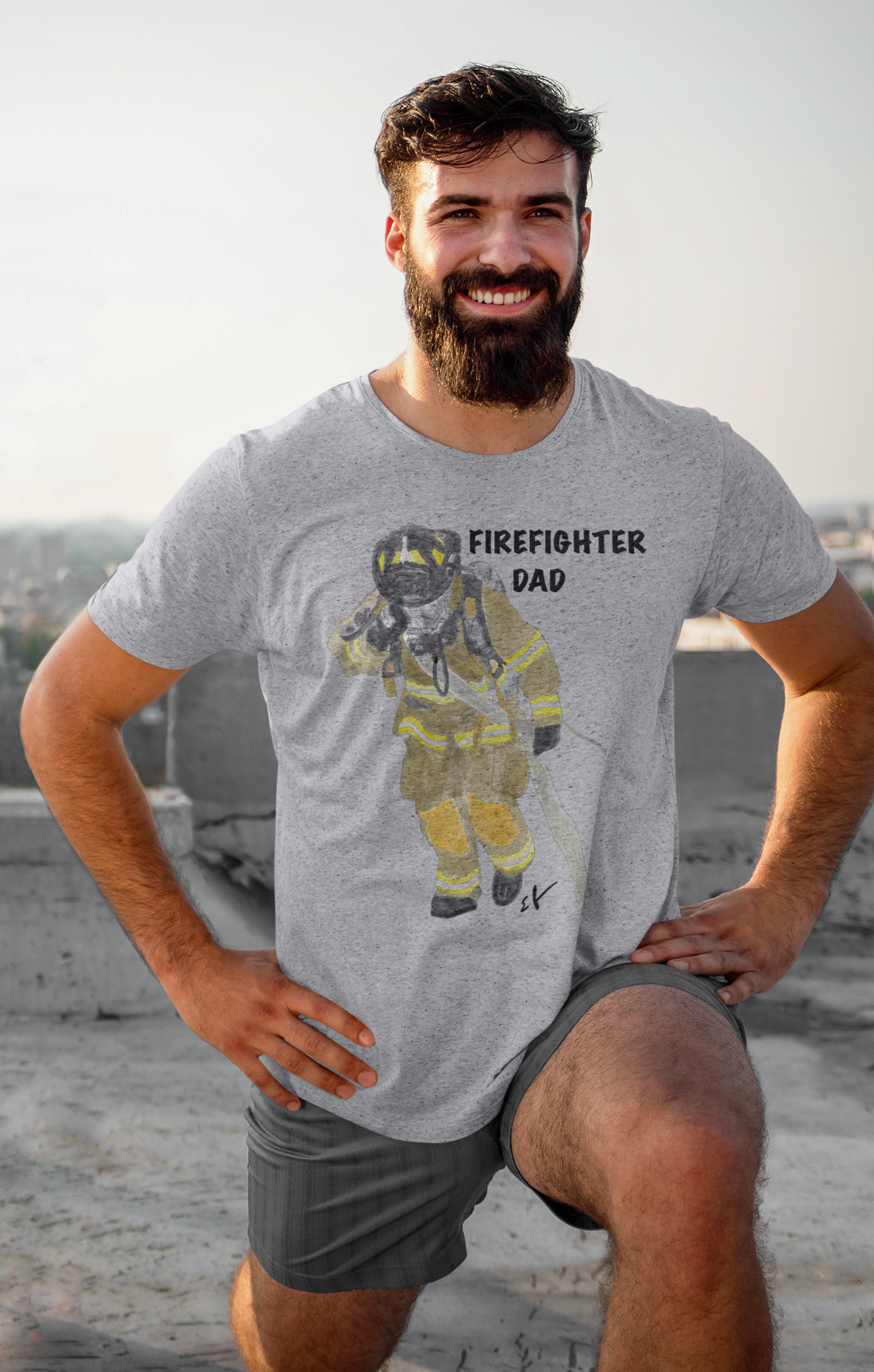 Firechick Designs Firefighter Dad Unisex Jersey Short Sleeve Tee Fireman Father Firemen Dads Shirt T-shirt Father's Day Gift