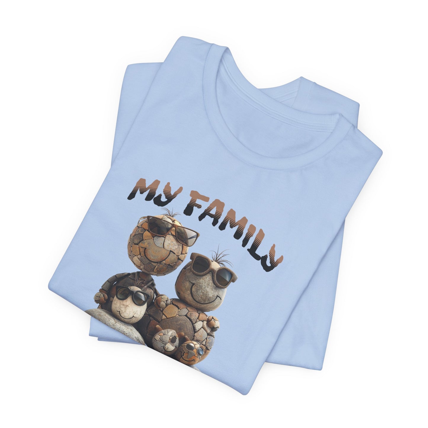 My Family Rocks! Cartoon Family T-Shirt, Short Sleeve, White or Baby Blue, Retail Fit, Cotton Blend