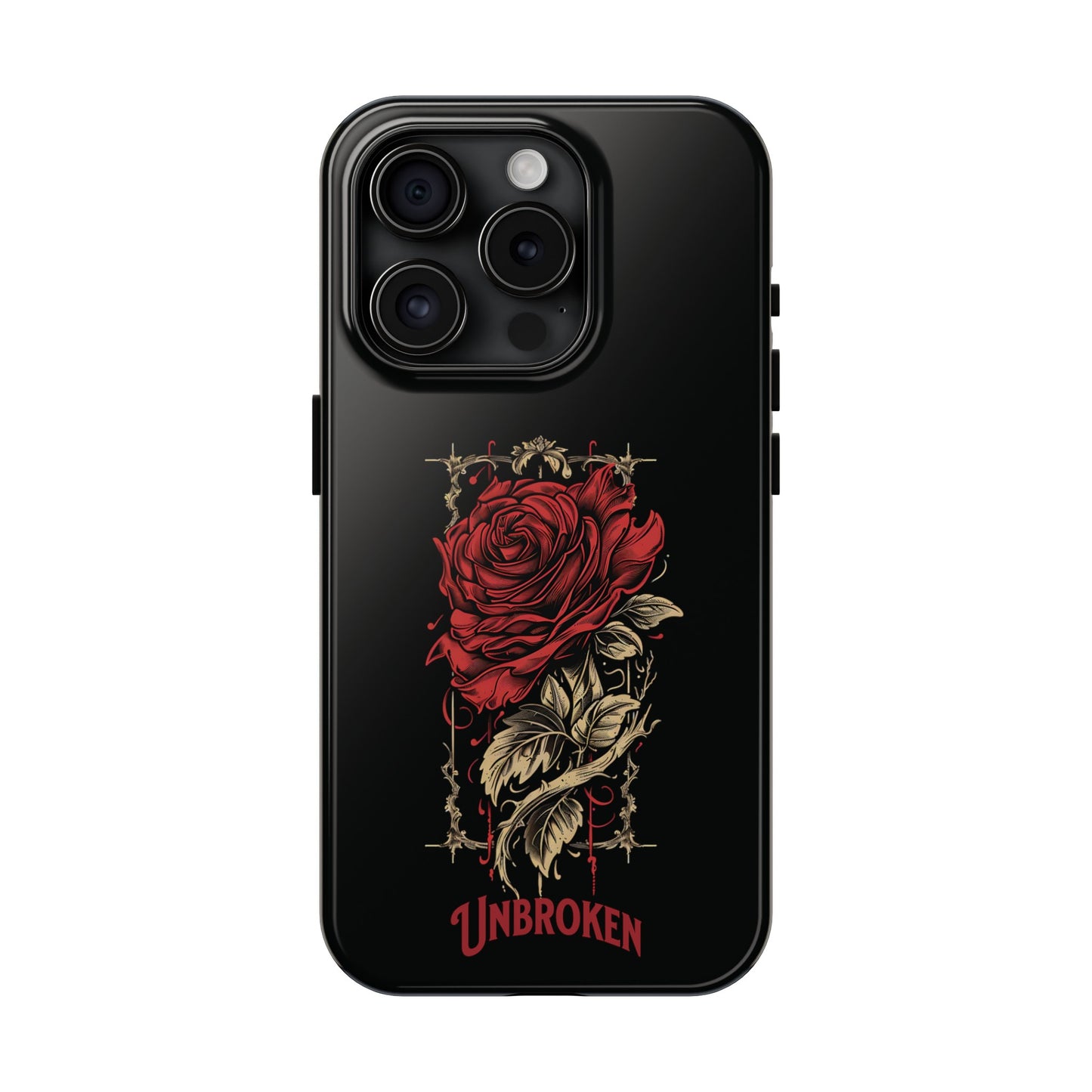 Unbroken Vintage Rose Design Tough Cases for iPhone 15, 15 Pro, 15 Plus, 15 Pro Max, Lightweight, Impact Resistant, 2-Piece TPU and Polycarbonate Shell