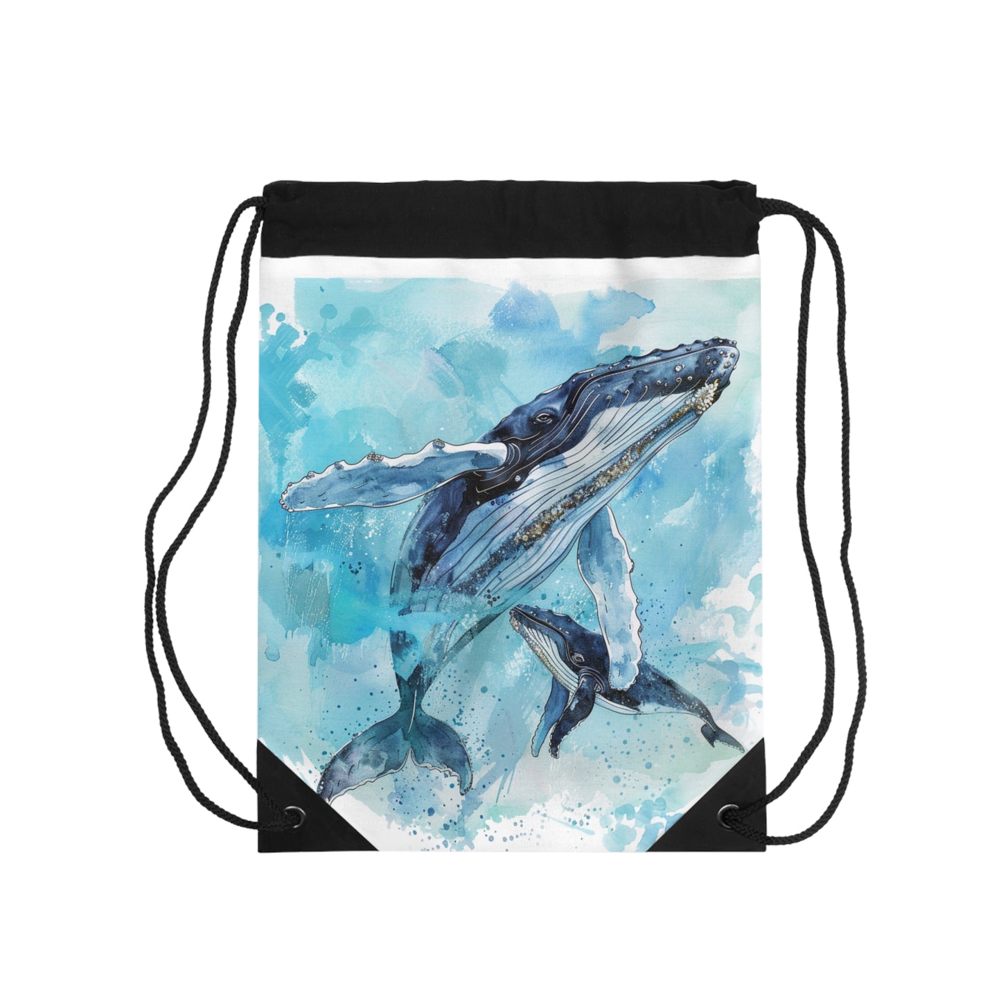 Watercolor Animal Drawstring Backpacks, Elephant, Lioness with Cubs, Whale with Calf Designs, 100% Polyester, Lined, Zipper Pocket