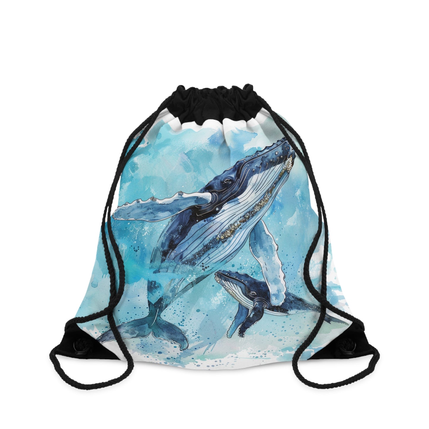 Watercolor Animal Drawstring Backpacks, Elephant, Lioness with Cubs, Whale with Calf Designs, 100% Polyester, Lined, Zipper Pocket