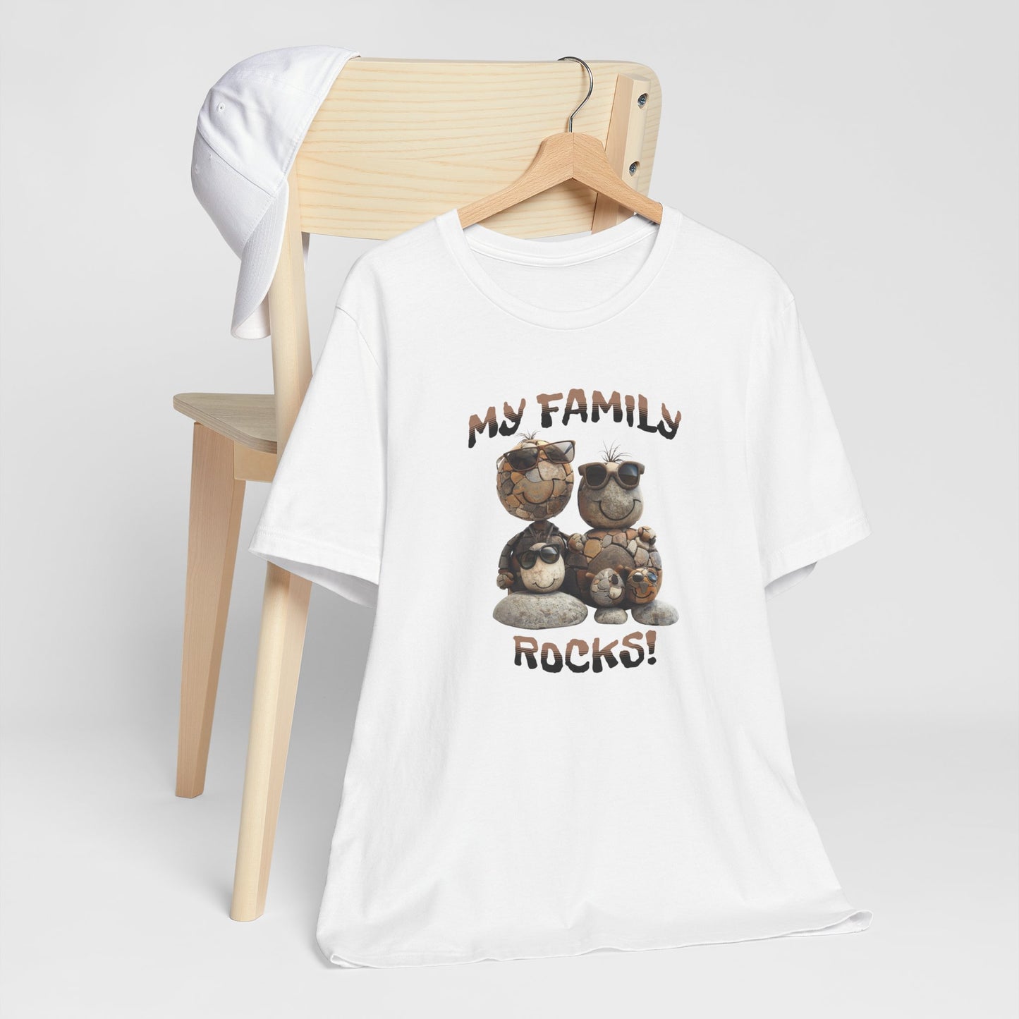 My Family Rocks! Cartoon Family T-Shirt, Short Sleeve, White or Baby Blue, Retail Fit, Cotton Blend