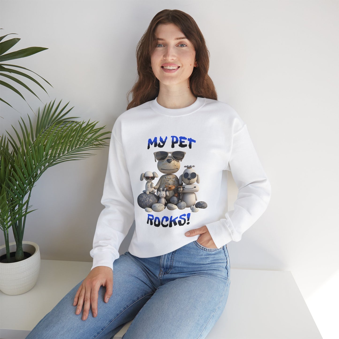 My Pet Rocks Unisex Heavy Blend™ Crewneck Sweatshirt Fun Animals Lover Dogs Cats Silly Cute Animal Print Fur Babies