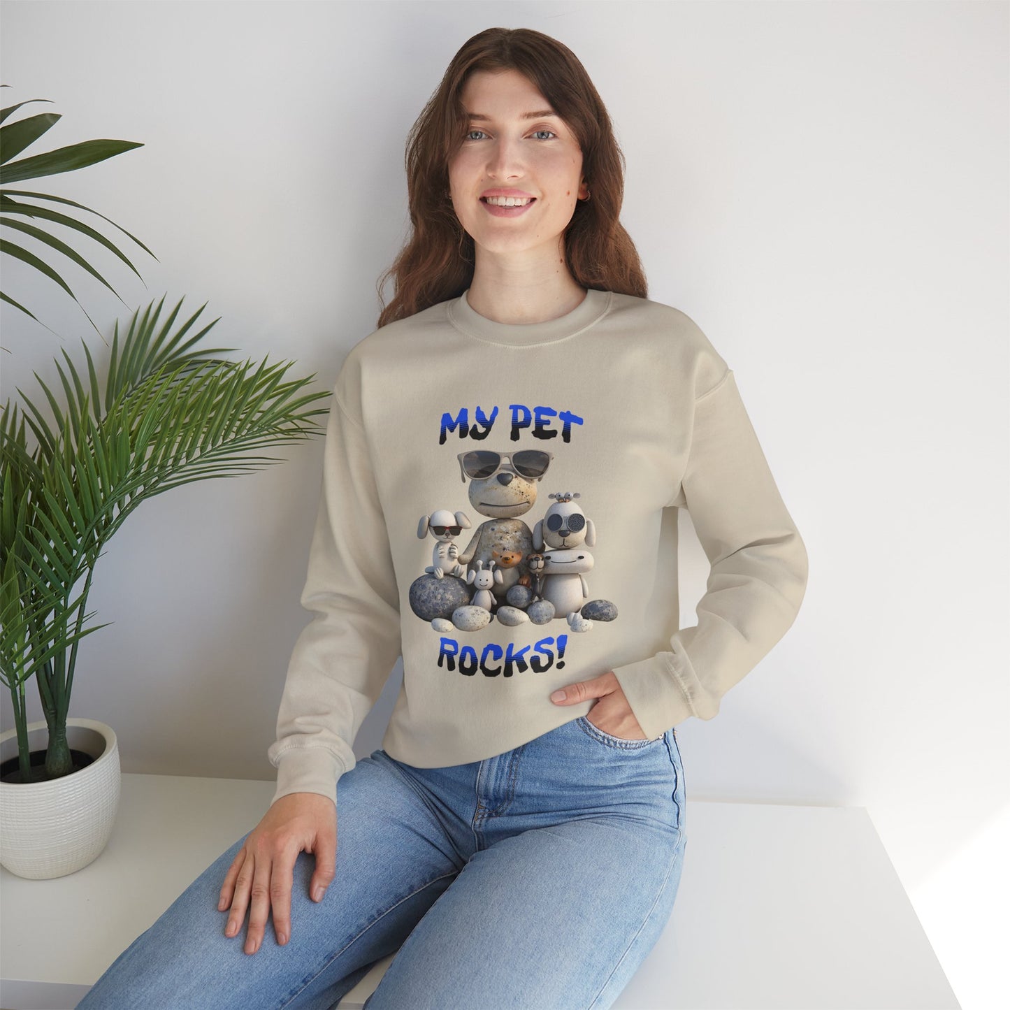 My Pet Rocks Unisex Heavy Blend™ Crewneck Sweatshirt Fun Animals Lover Dogs Cats Silly Cute Animal Print Fur Babies