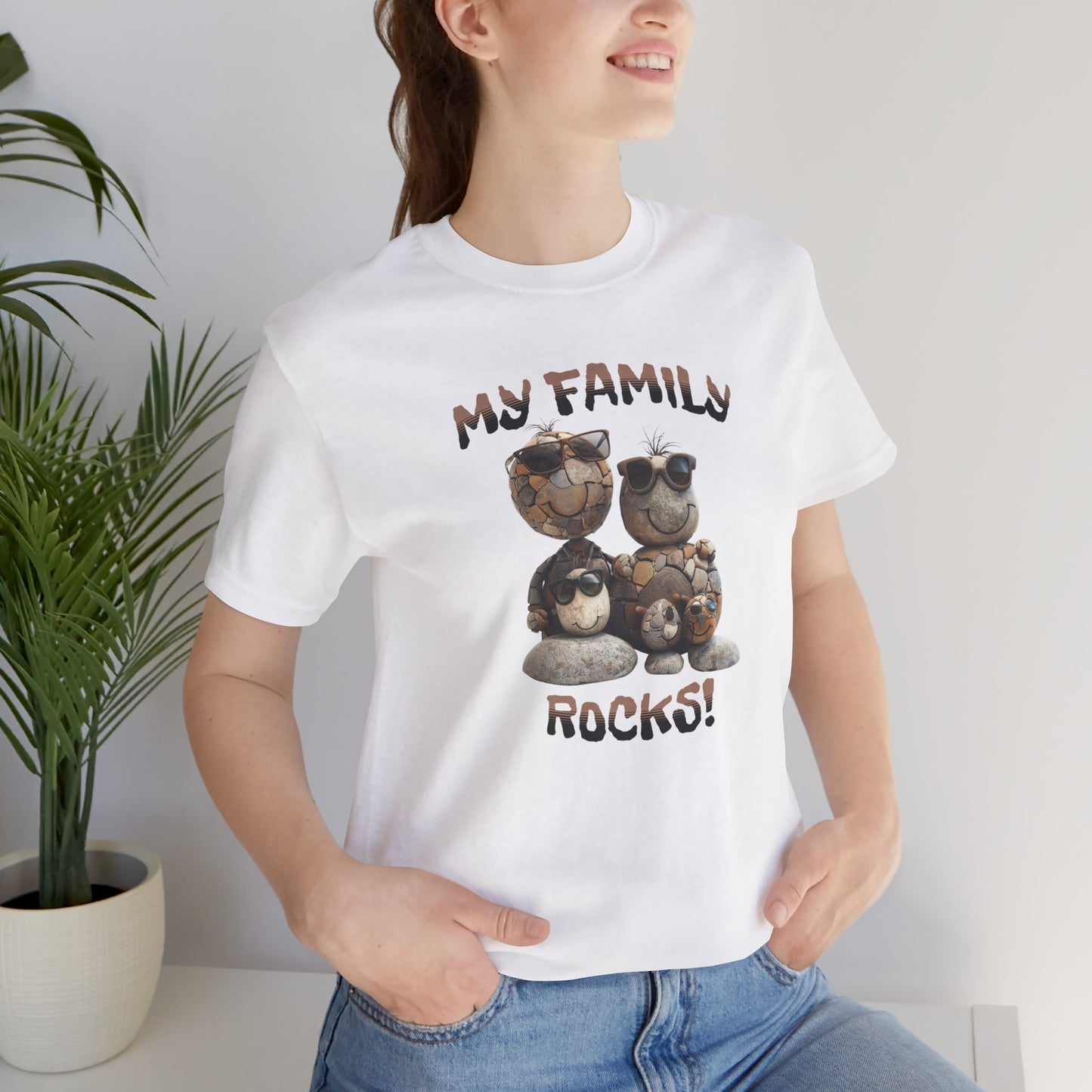 My Family Rocks! Cartoon Family T-Shirt, Short Sleeve, White or Baby Blue, Retail Fit, Cotton Blend