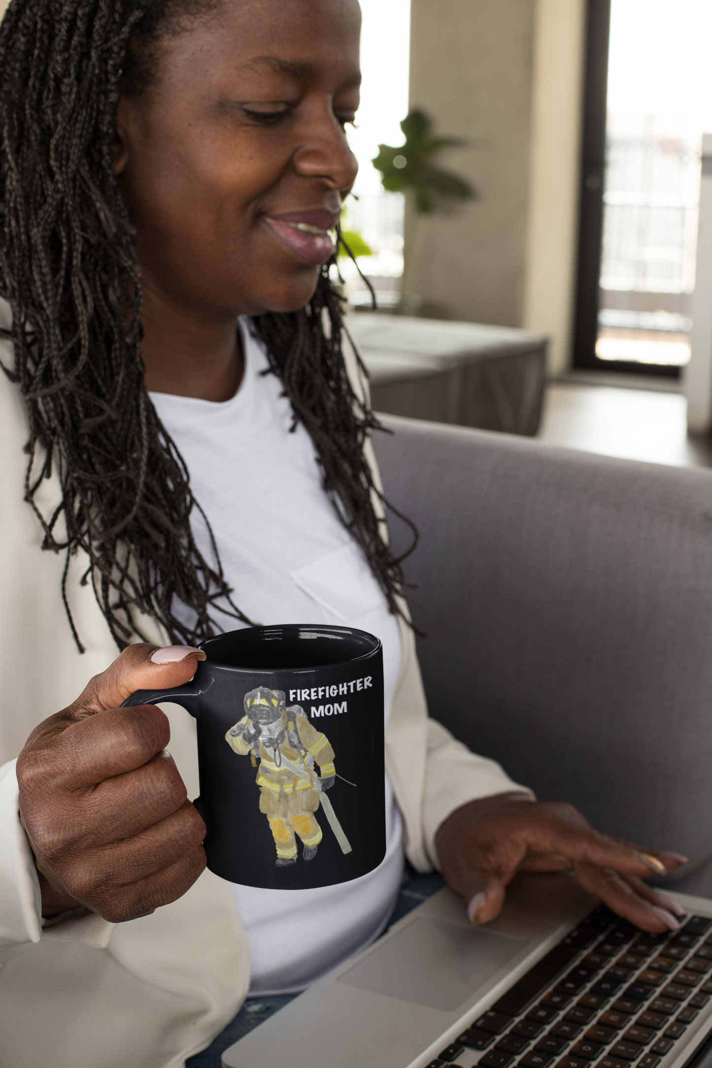 Firefighter Mom Black Ceramic Mug 11oz  | Fireman's Mother | Firefighters Moms Coffee Cup | Mugs for Mothers | Women's Auxiliary Cups