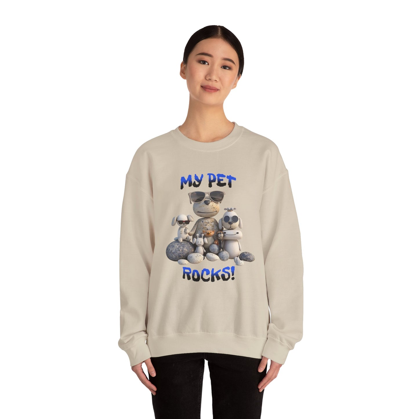 My Pet Rocks Unisex Heavy Blend™ Crewneck Sweatshirt Fun Animals Lover Dogs Cats Silly Cute Animal Print Fur Babies