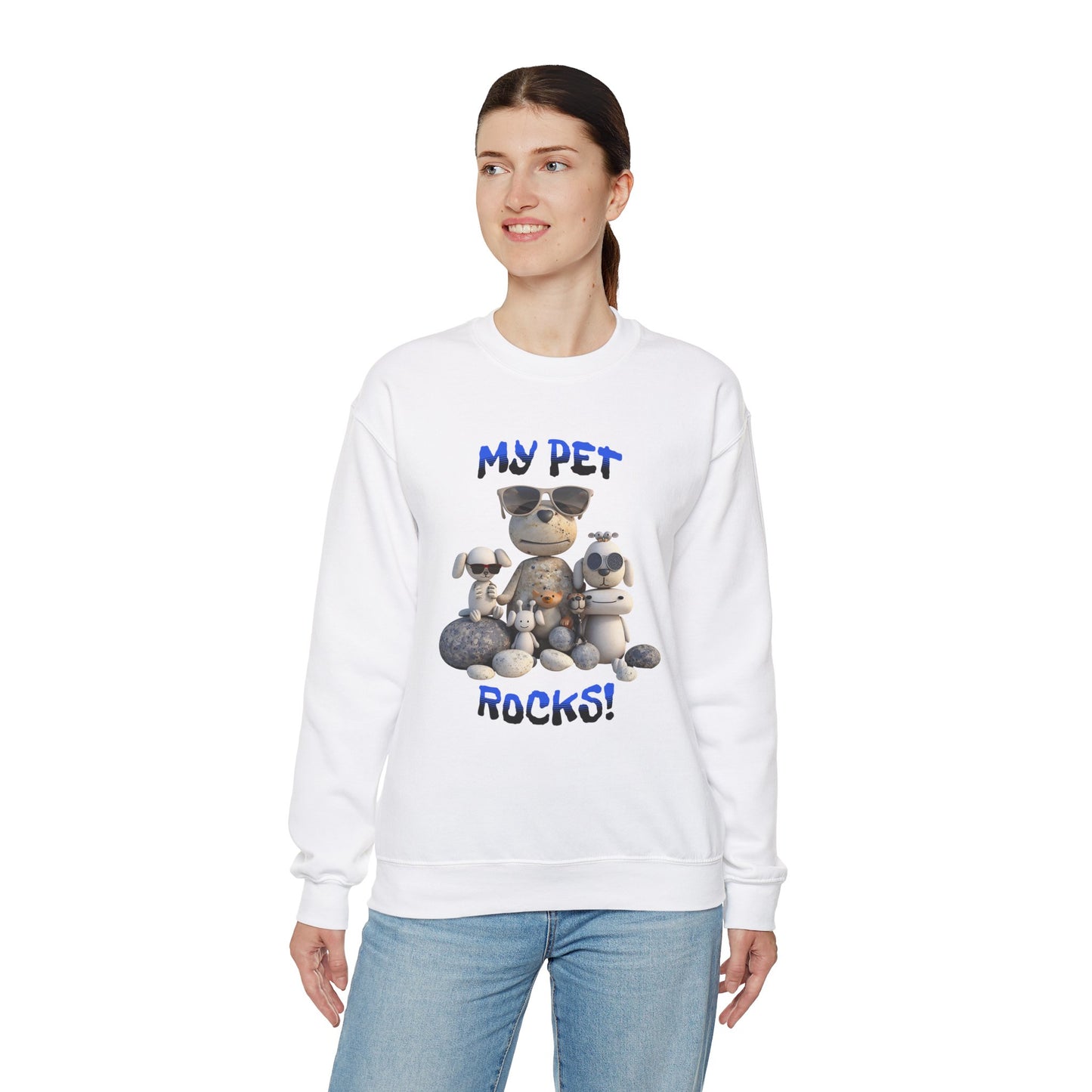 My Pet Rocks Unisex Heavy Blend™ Crewneck Sweatshirt Fun Animals Lover Dogs Cats Silly Cute Animal Print Fur Babies