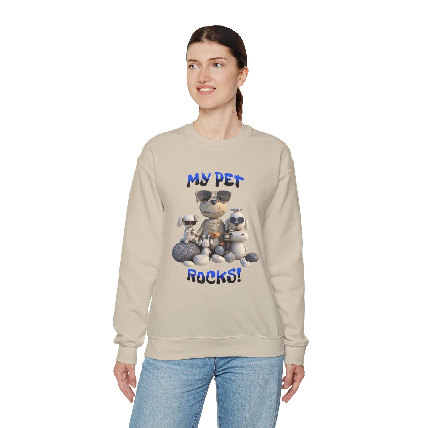 My Pet Rocks Unisex Heavy Blend™ Crewneck Sweatshirt Fun Animals Lover Dogs Cats Silly Cute Animal Print Fur Babies