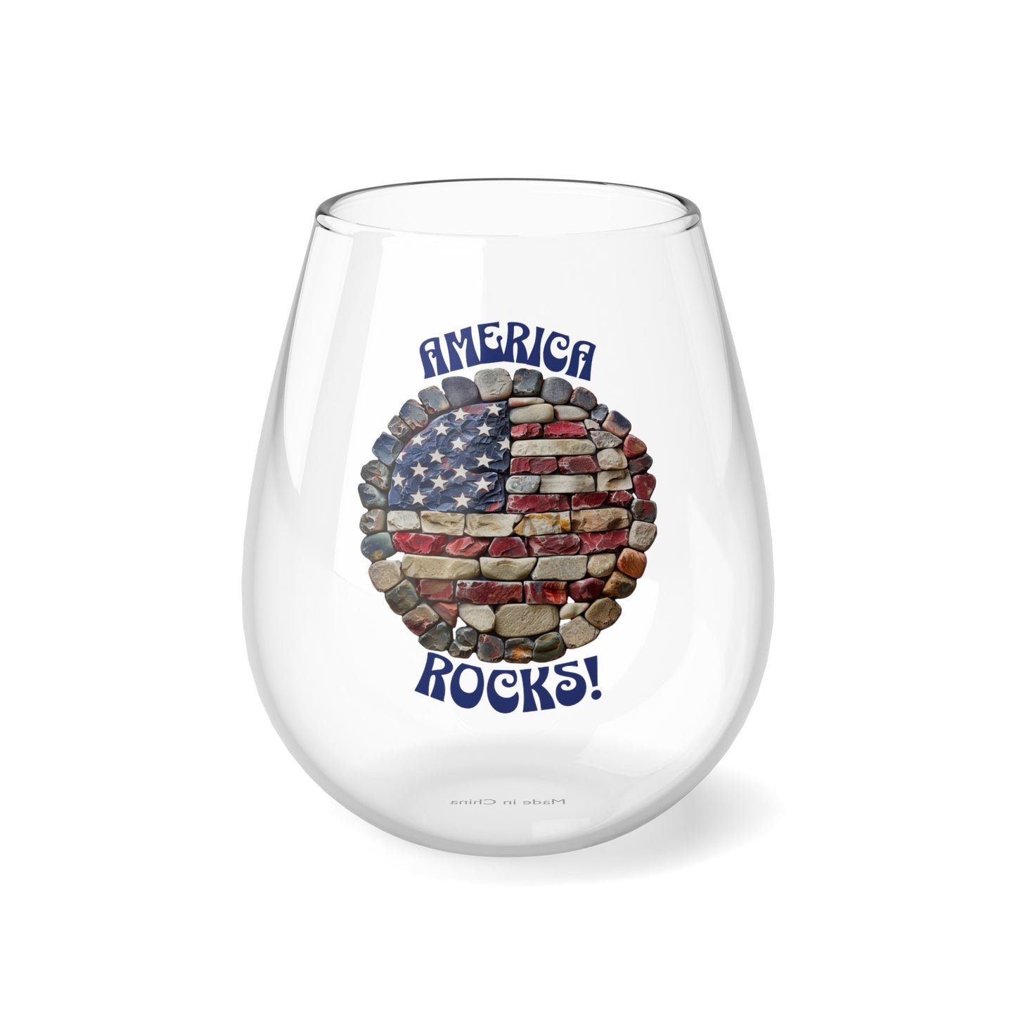 Stemless Wine Glasses with American Flag Rock Design, 11.75 oz, Three variations available
