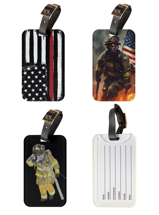 Acrylic Firefighter Luggage Tags, 2.4 x 4 inches (6 x 10cm), 3 Designs: American Flag, Full Gear, This Red Line Flag, 100% Acrylic