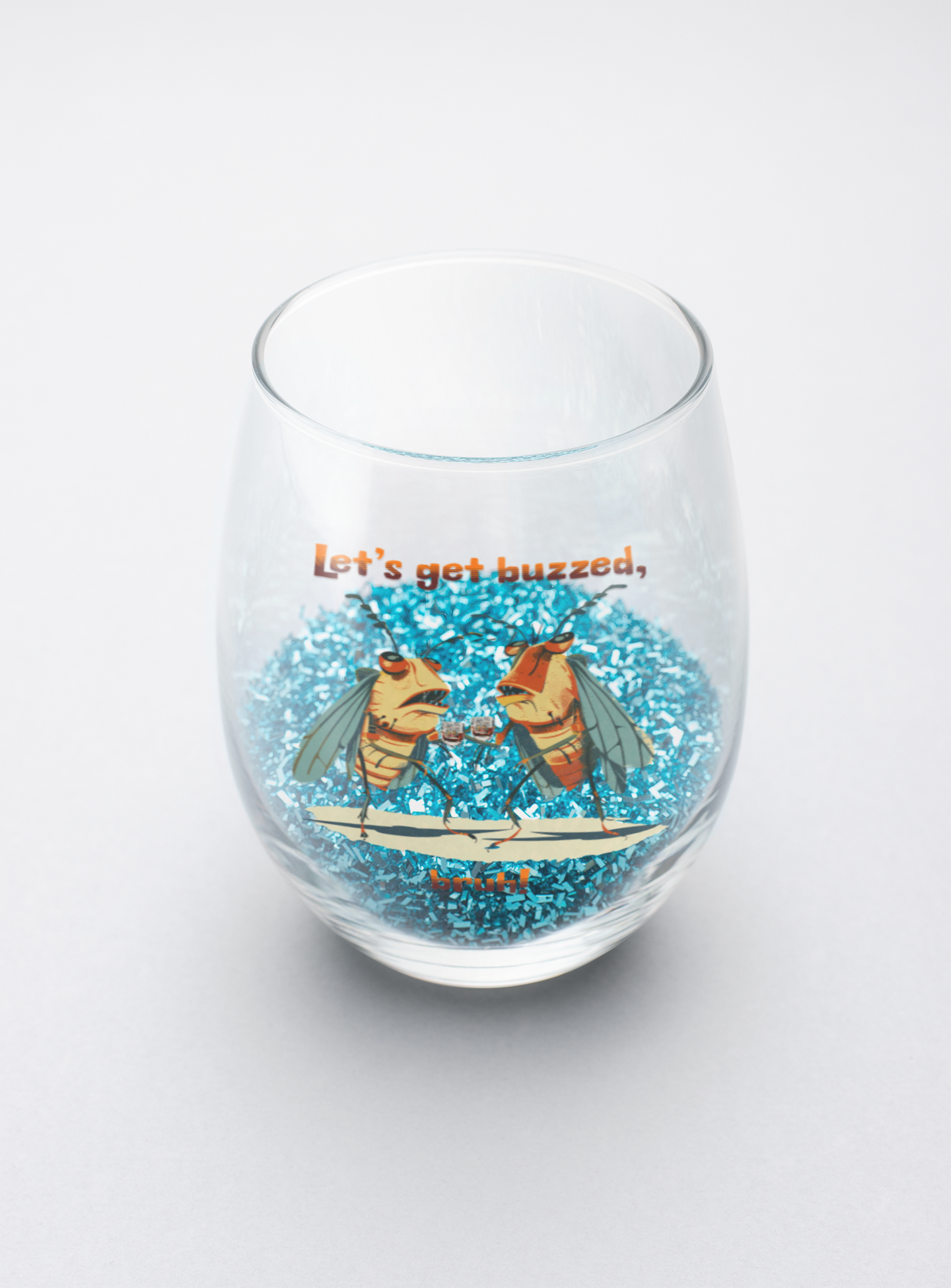 Let's Get Buzzed Whiskey Glass, 6oz (0.17L), Cartoon Cicadas, Glossy Print, Bourbon Glasses