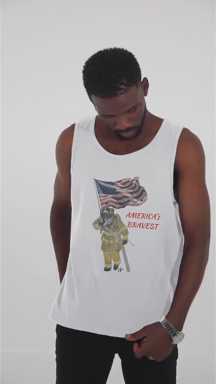 America's Bravest Unisex Jersey Tank |  Firefighter USA American Fireman Thin Red Line Fire Dept 4th of July Fire Fighter Top Flag