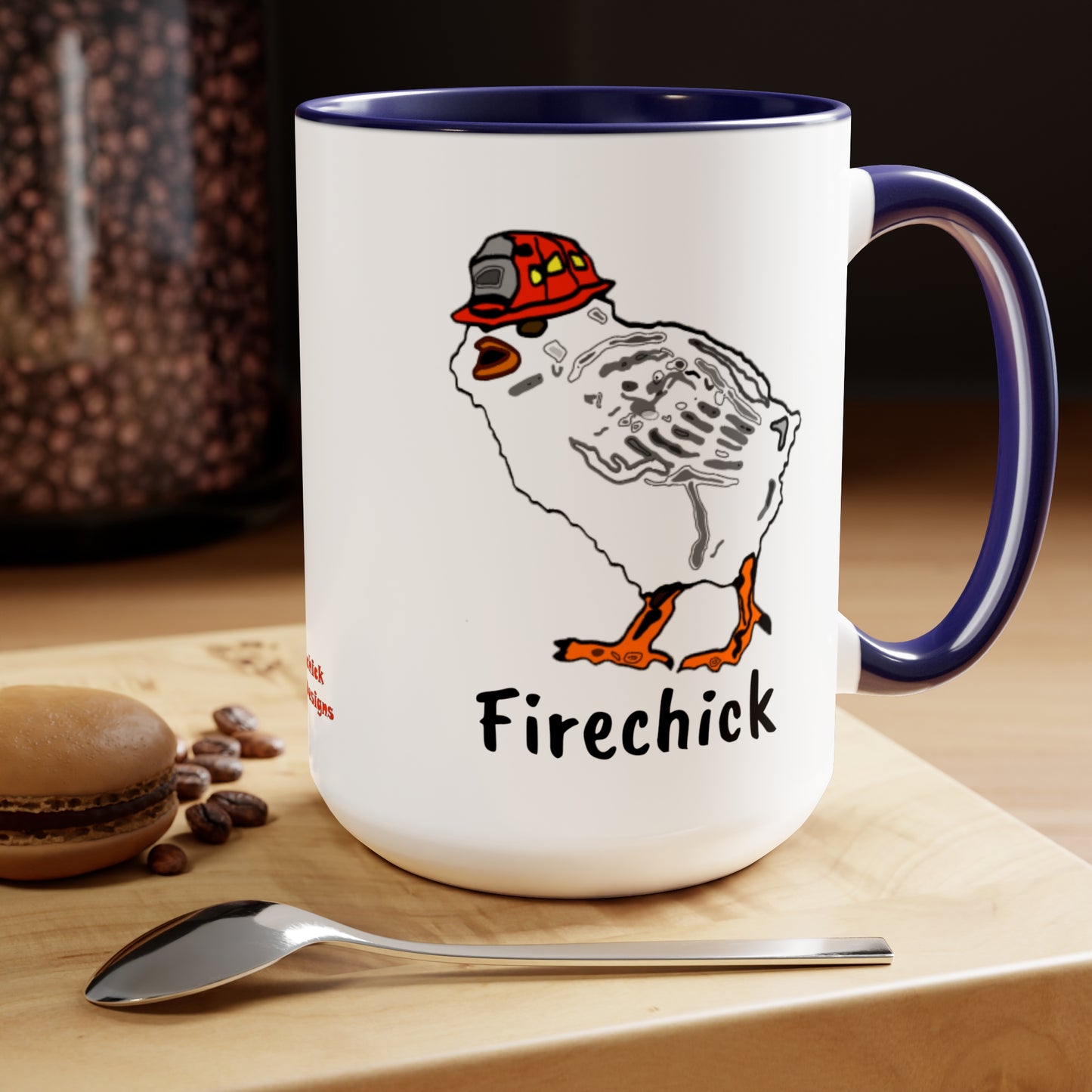 Firechick Designs "Firechick" Two-Tone Coffee Mugs, 15oz Lady Firefighters Mug Wife Firefighter Mom Coffee Cup