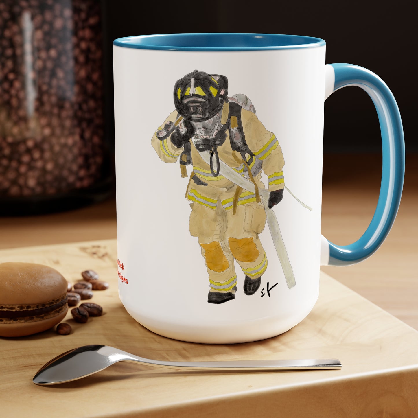 Firechick Designs "Retired Hose Dragger"  Firefighter Two-Tone Coffee Mugs, 15oz Firefighters Gifts Retirement Gift Mug Cup