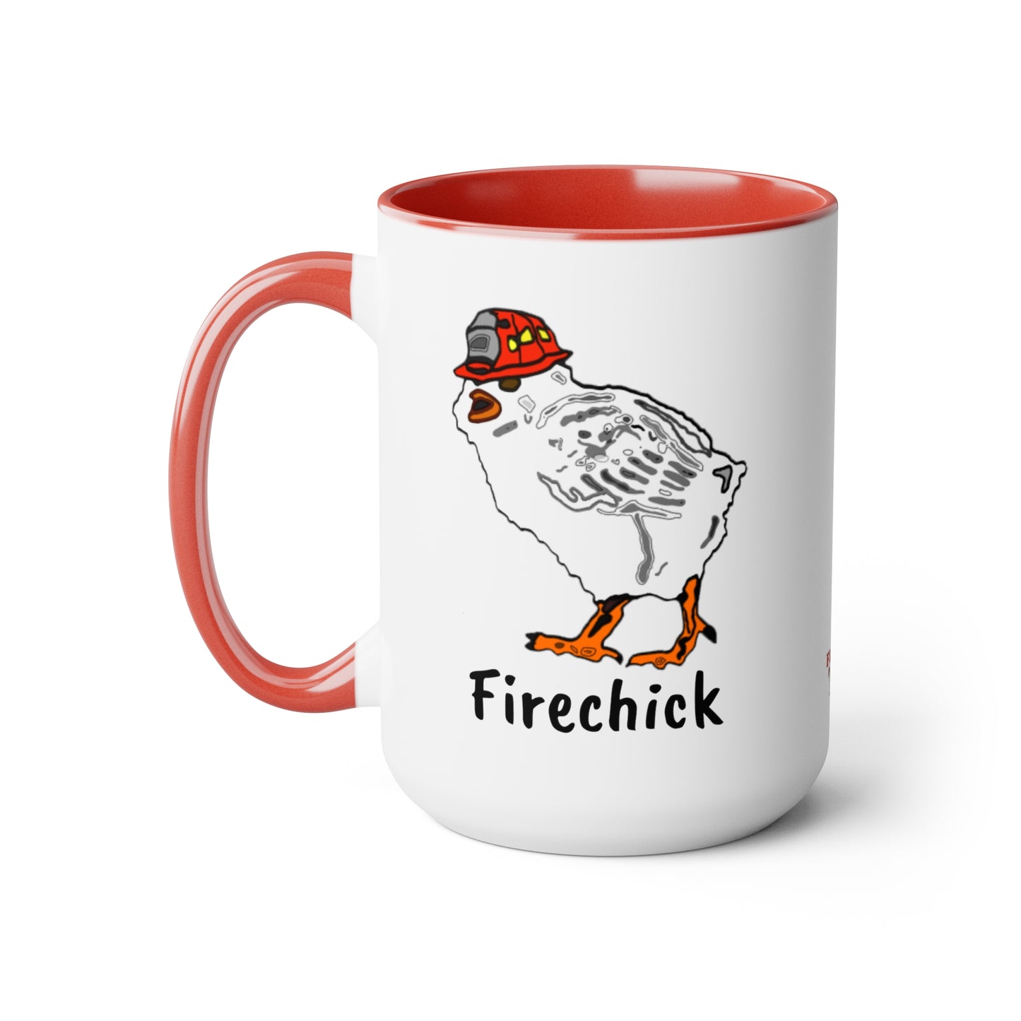 Firechick Designs "Firechick" Two-Tone Coffee Mugs, 15oz Lady Firefighters Mug Wife Firefighter Mom Coffee Cup