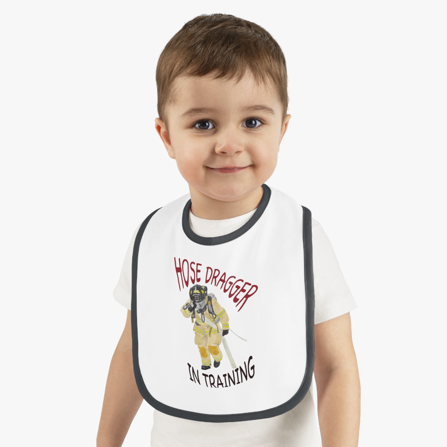 Firechick Designs Firefighter "Hose Dragger In Training" Baby Contrast Trim Jersey Bib Fireman Firewoman Fun Dickey Fun Face-cloth Napkin