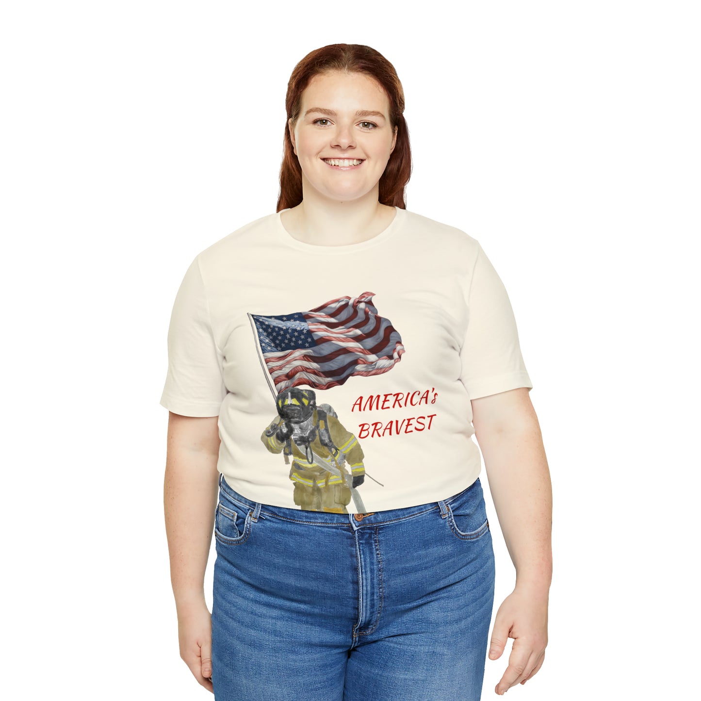 Firechick Designs "America's Bravest" Unisex Jersey Short Sleeve Tee | Firefighter USA American Fireman Thin Red Line Fire Dept 4th of July