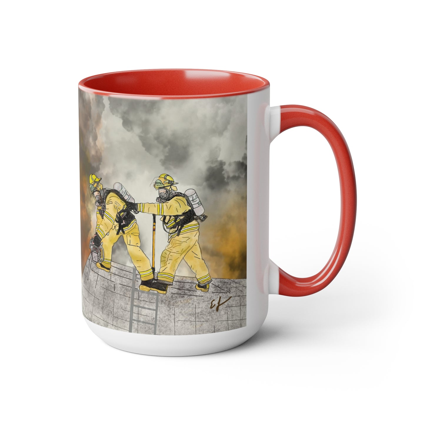 Firechick Designs Firefighter "A Day at the Office" Two-Tone Coffee Mugs, 15oz Firefighters Gifts Gift Mug Cup