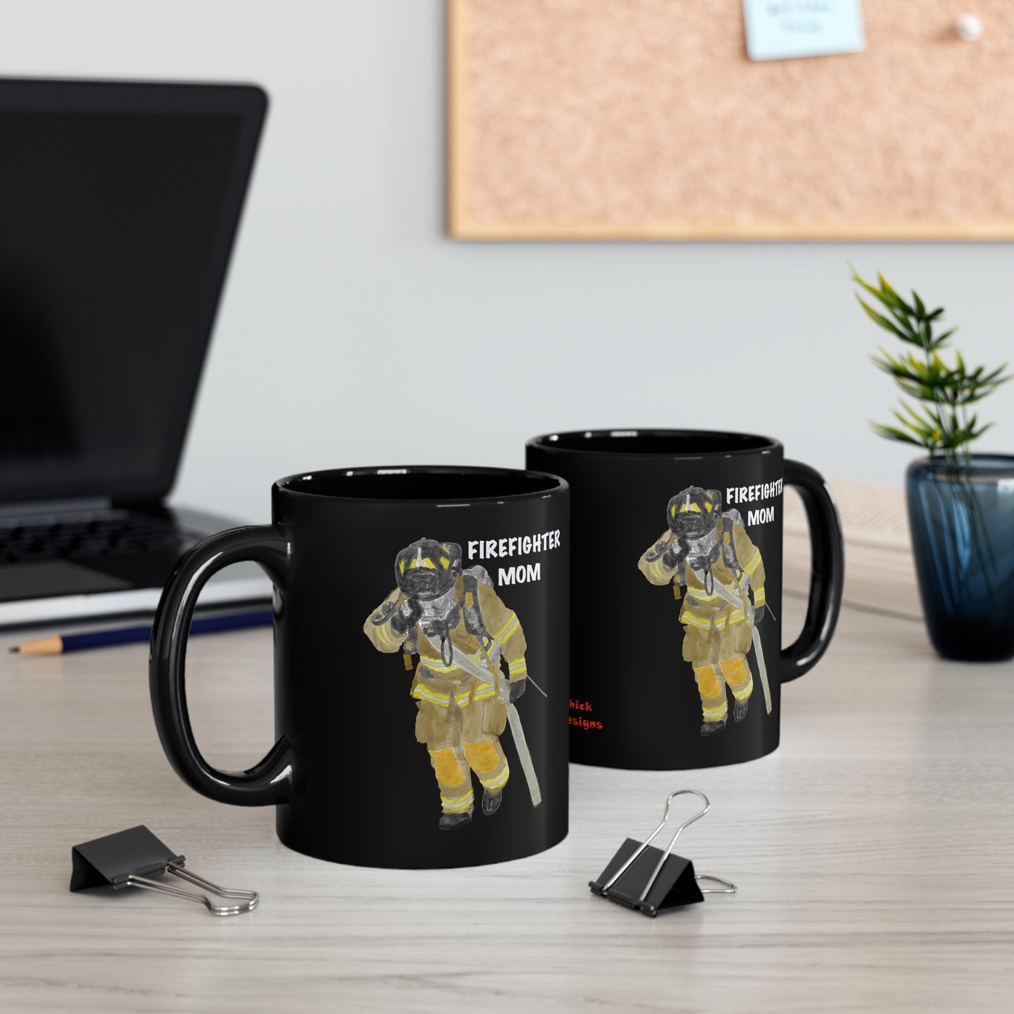 Firefighter Mom Black Ceramic Mug 11oz  | Fireman's Mother | Firefighters Moms Coffee Cup | Mugs for Mothers | Women's Auxiliary Cups