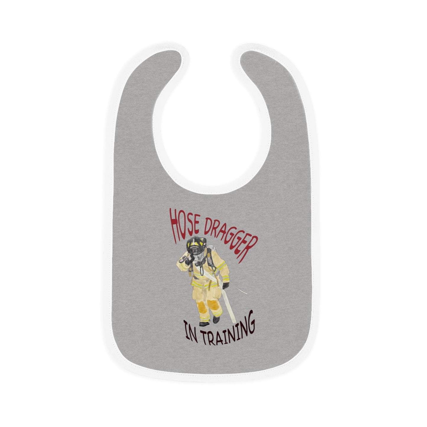 Firechick Designs Firefighter "Hose Dragger In Training" Baby Contrast Trim Jersey Bib Fireman Firewoman Fun Dickey Fun Face-cloth Napkin