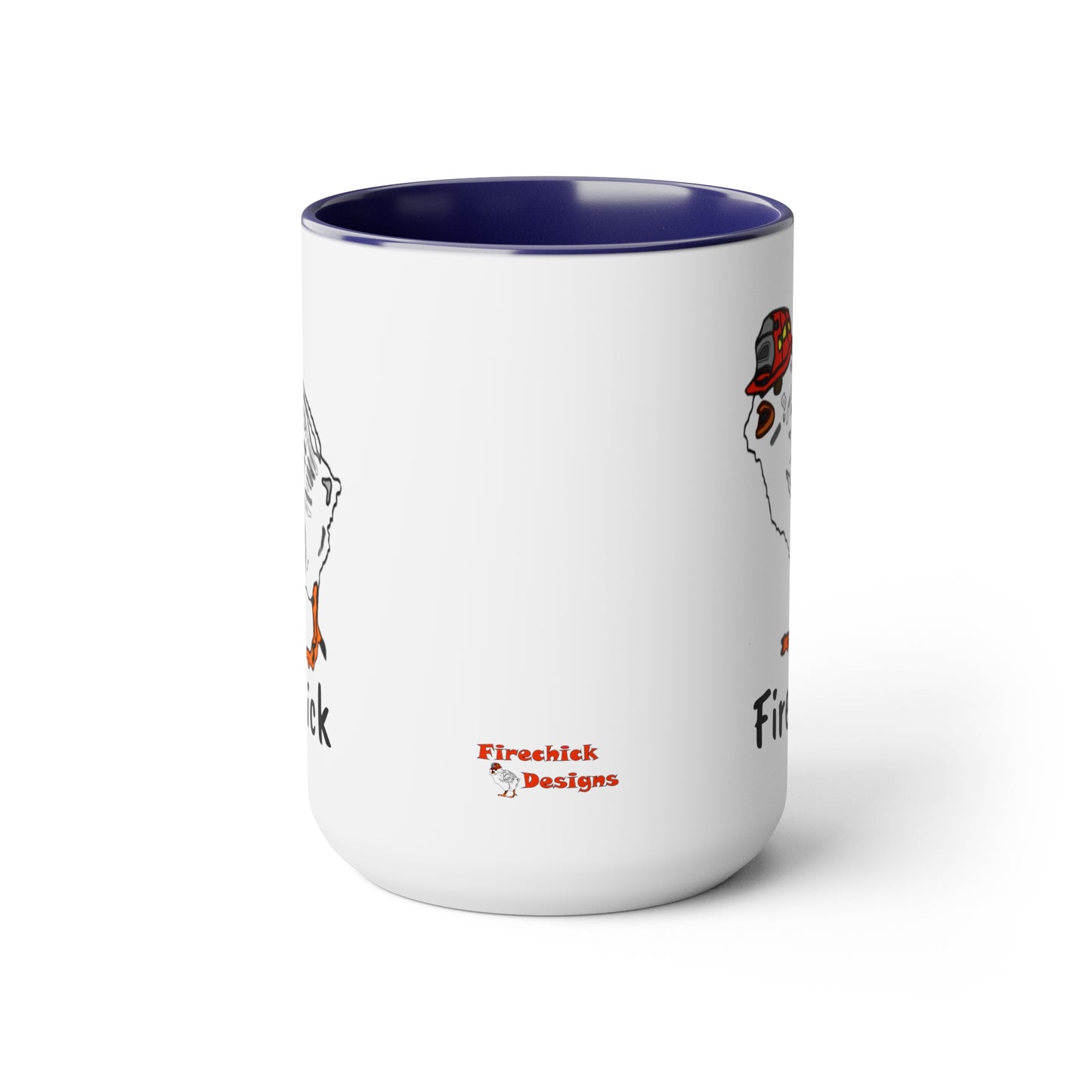 Firechick Designs "Firechick" Two-Tone Coffee Mugs, 15oz Lady Firefighters Mug Wife Firefighter Mom Coffee Cup