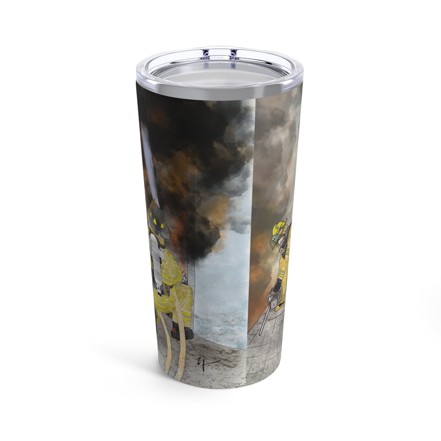 Firechick Designs "Firefighters in Action" Tumbler 20oz Firefighter Art Gift Mug Cup Coffee Cold Hot Drinks Fire Fighter Fireman