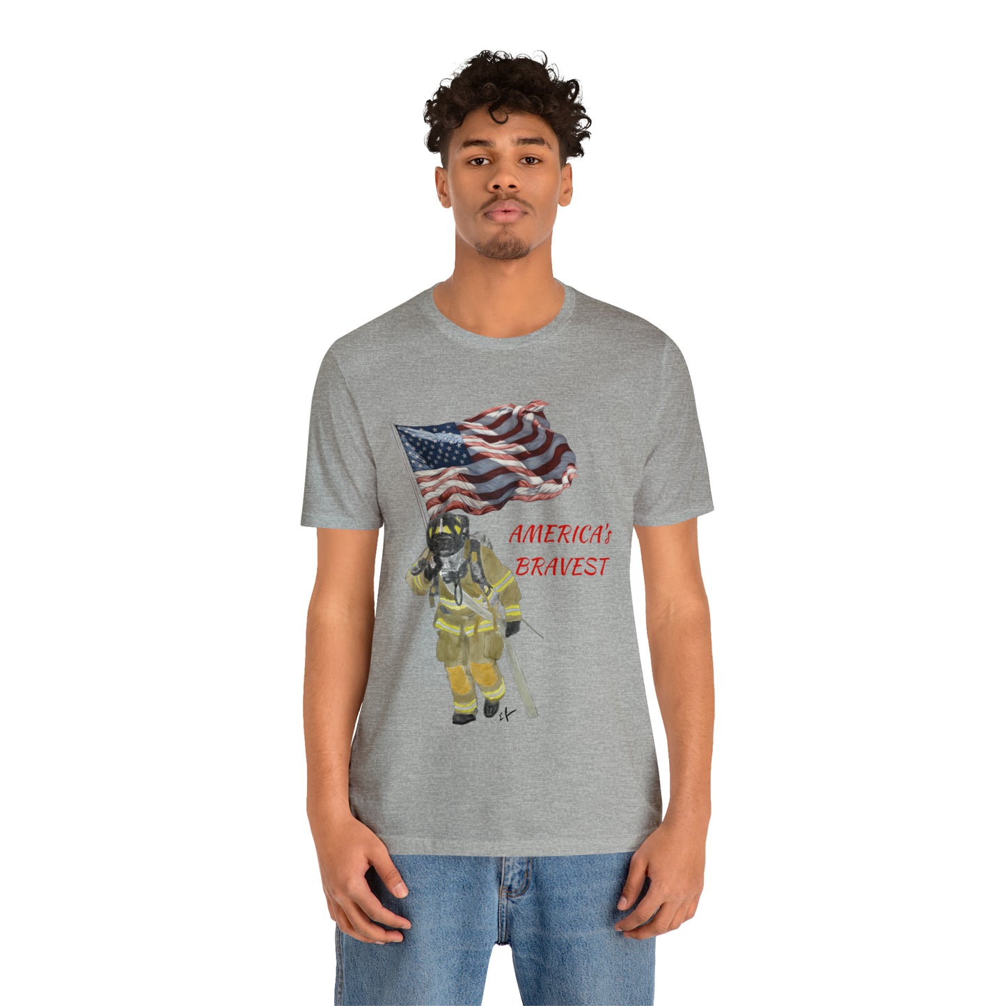 Firechick Designs "America's Bravest" Unisex Jersey Short Sleeve Tee | Firefighter USA American Fireman Thin Red Line Fire Dept 4th of July