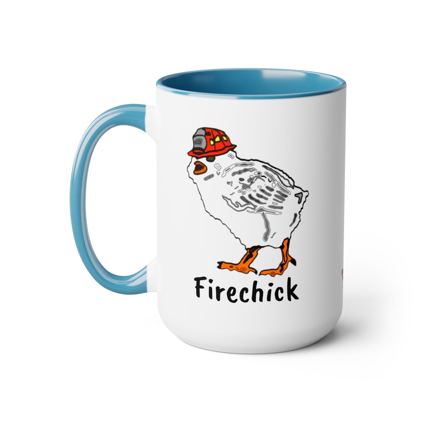 Firechick Designs "Firechick" Two-Tone Coffee Mugs, 15oz Lady Firefighters Mug Wife Firefighter Mom Coffee Cup