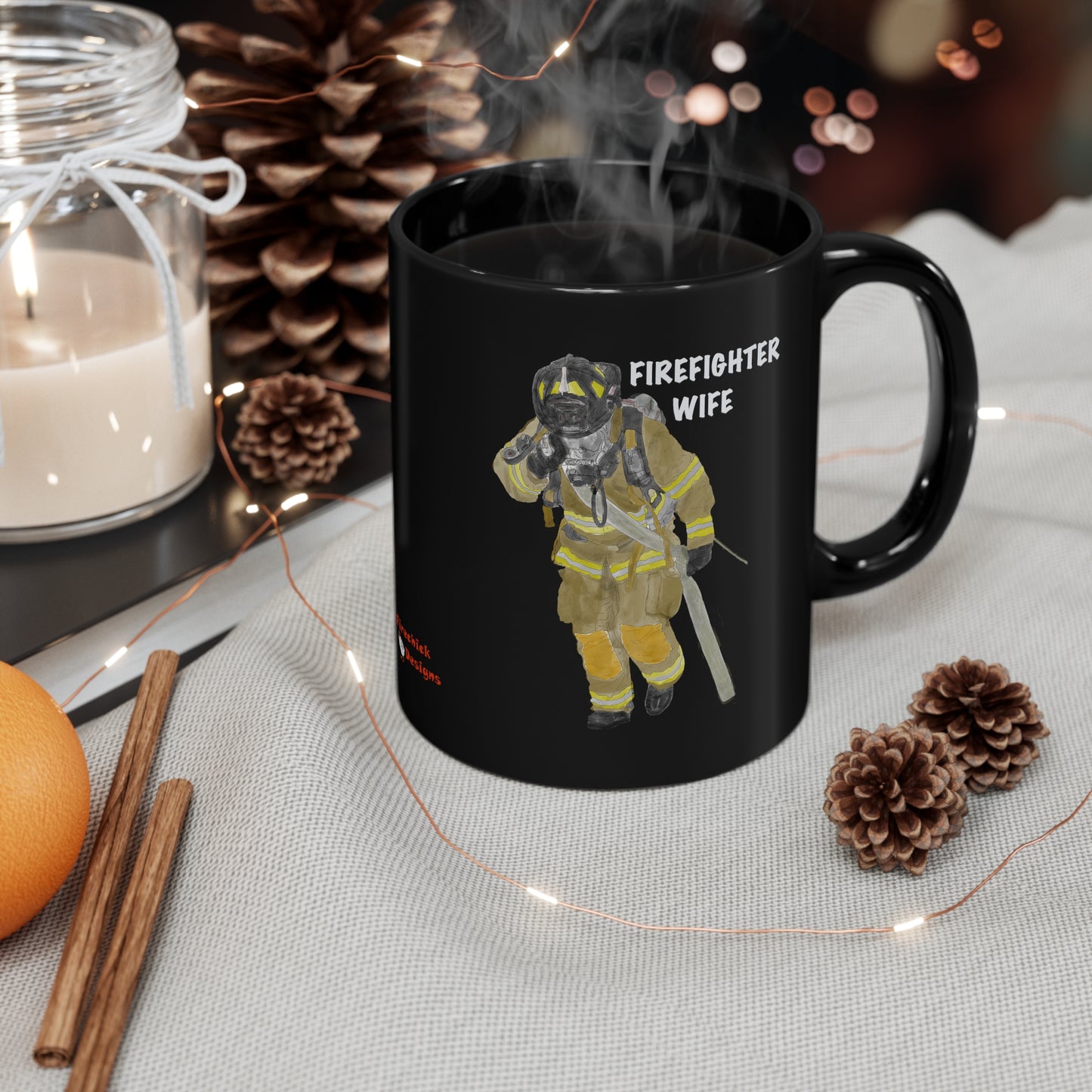 Firefighter Wife Black Ceramic Mug 11oz | Firemen Wives Coffee Mugs Cups | Future Wife's Cup | Fireman fiance | Firefighters Wedding Gift