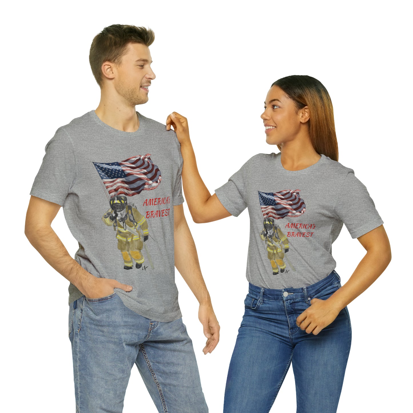 Firechick Designs "America's Bravest" Unisex Jersey Short Sleeve Tee | Firefighter USA American Fireman Thin Red Line Fire Dept 4th of July