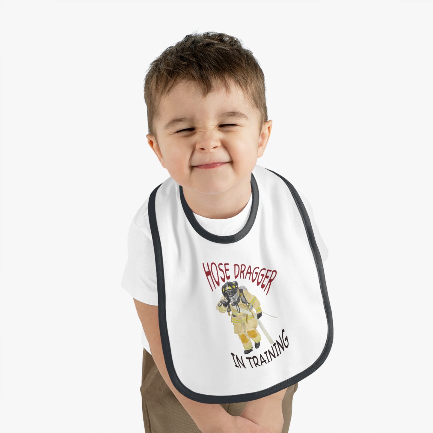 Firechick Designs Firefighter "Hose Dragger In Training" Baby Contrast Trim Jersey Bib Fireman Firewoman Fun Dickey Fun Face-cloth Napkin