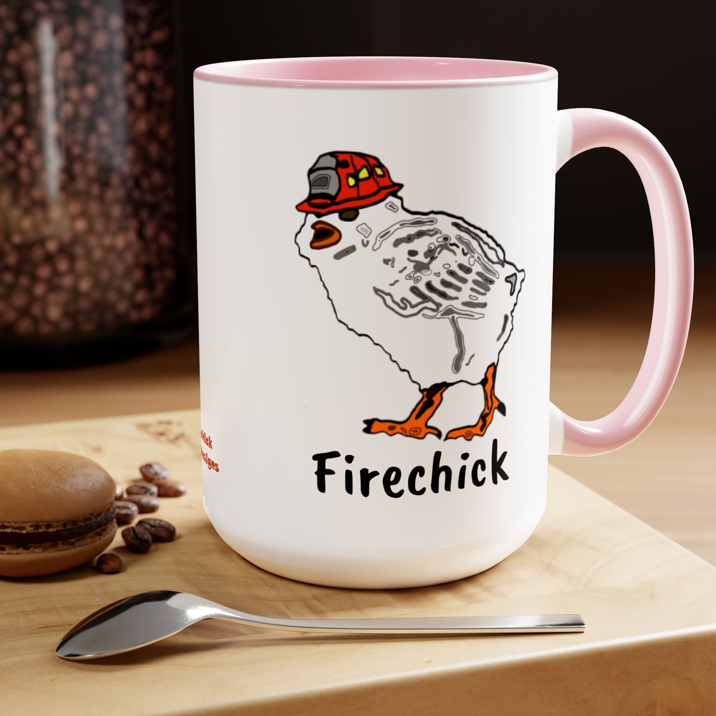 Firechick Designs "Firechick" Two-Tone Coffee Mugs, 15oz Lady Firefighters Mug Wife Firefighter Mom Coffee Cup