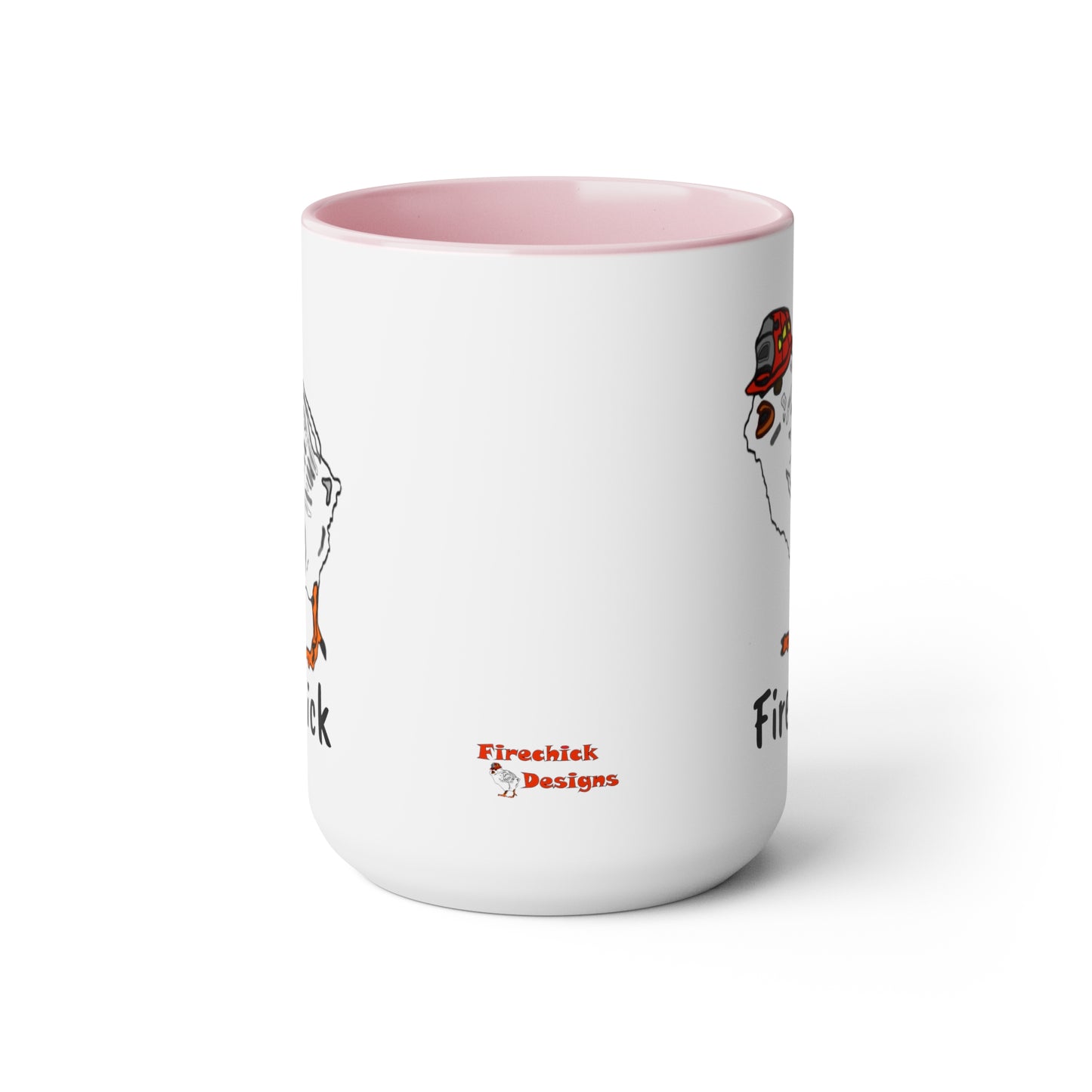 Firechick Designs "Firechick" Two-Tone Coffee Mugs, 15oz Lady Firefighters Mug Wife Firefighter Mom Coffee Cup