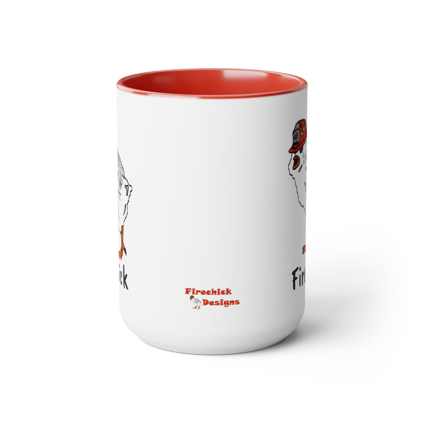 Firechick Designs "Firechick" Two-Tone Coffee Mugs, 15oz Lady Firefighters Mug Wife Firefighter Mom Coffee Cup