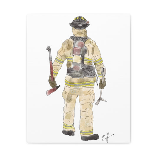 Firechick Designs Firefighter "Geared Up" Canvas Gallery Wraps Wall Art Home Decor Office Firefighters Firemen Gifts Fireman Gift