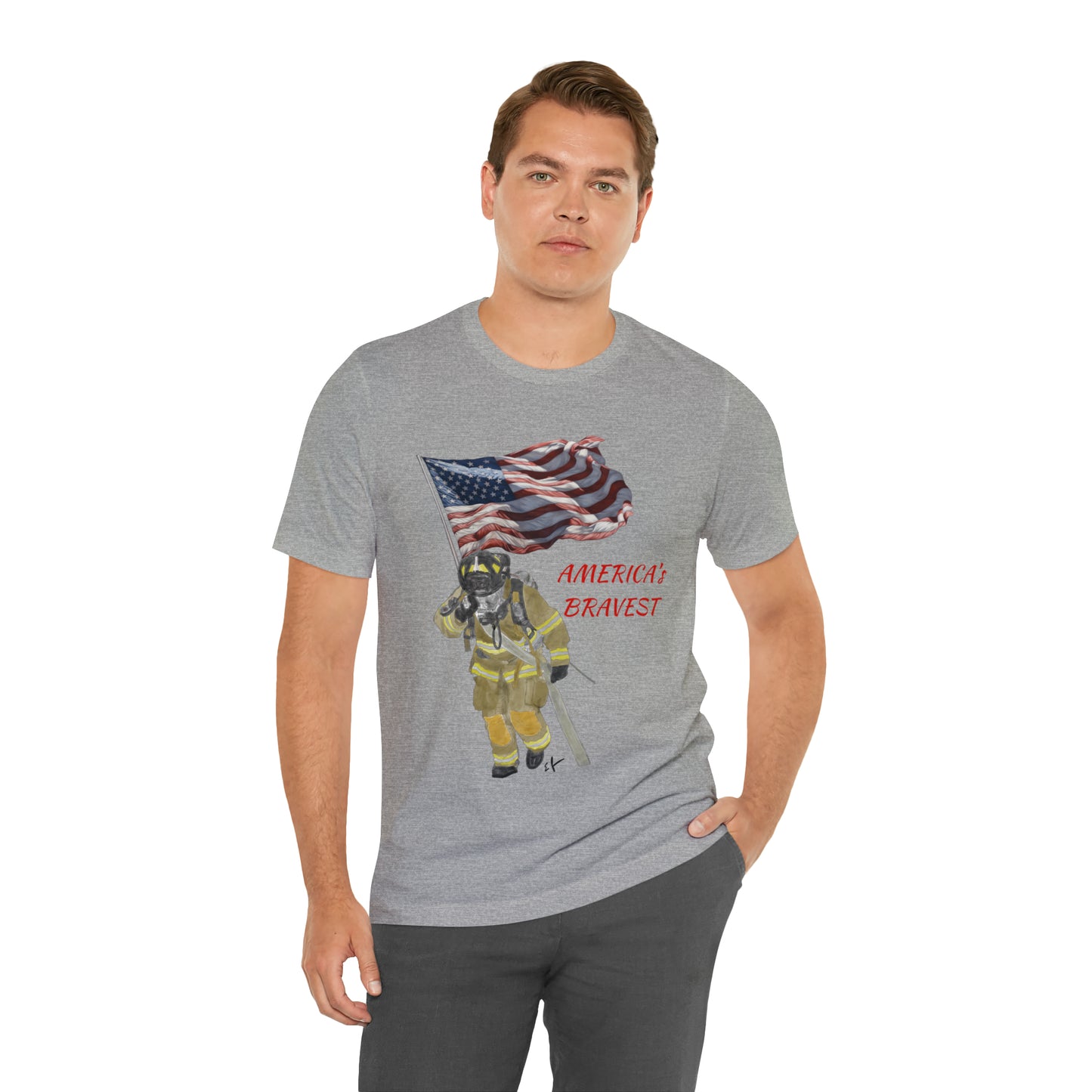 Firechick Designs "America's Bravest" Unisex Jersey Short Sleeve Tee | Firefighter USA American Fireman Thin Red Line Fire Dept 4th of July