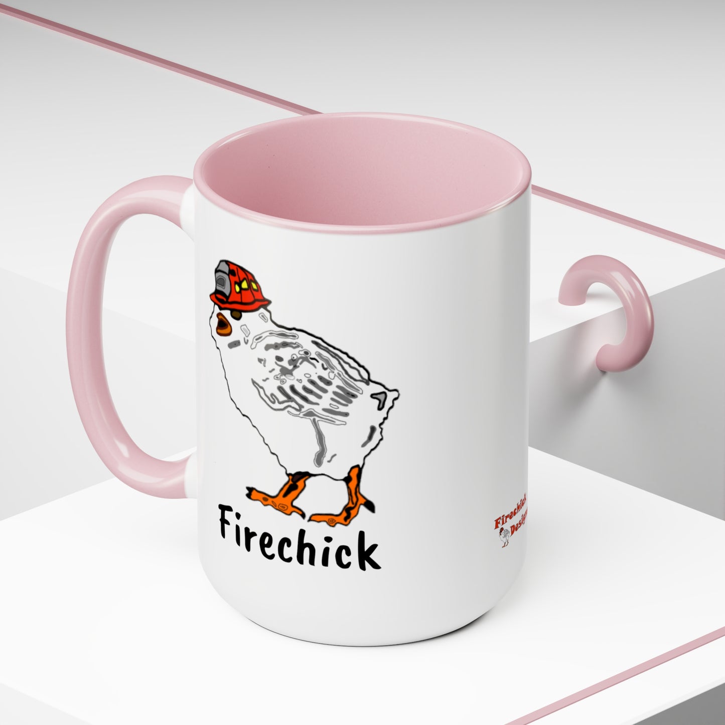 Firechick Designs "Firechick" Two-Tone Coffee Mugs, 15oz Lady Firefighters Mug Wife Firefighter Mom Coffee Cup