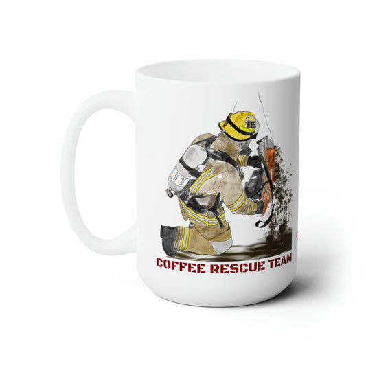 Coffee Rescue Team Ceramic Mug 15oz | caffeinators coffeeholics caffeine addicts coffee aficionado addict coffeeholic firefighters fireman