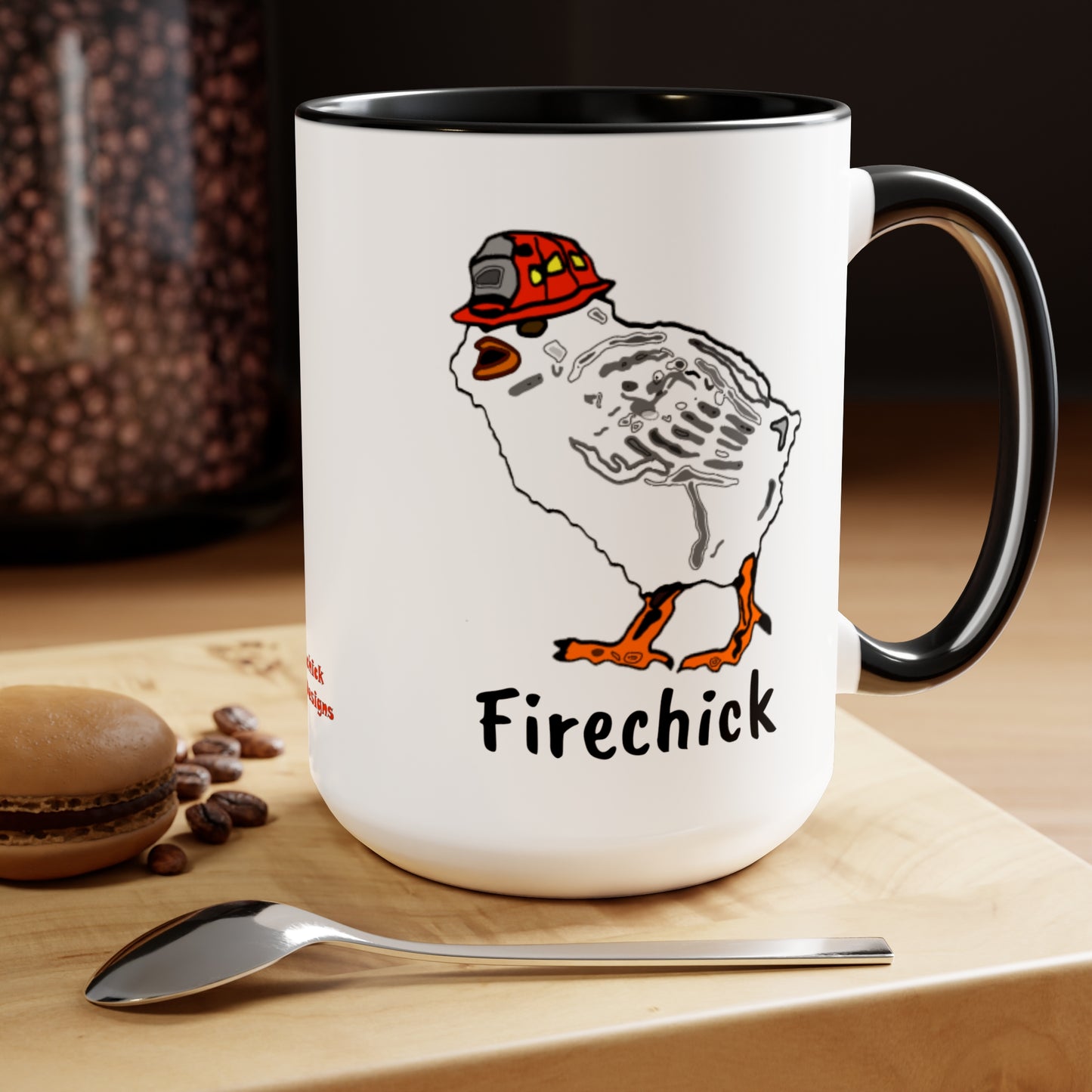 Firechick Designs "Firechick" Two-Tone Coffee Mugs, 15oz Lady Firefighters Mug Wife Firefighter Mom Coffee Cup