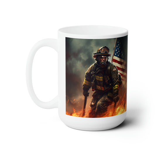 Firefighter 4th of July Ceramic Coffee Mug 15oz | Happy Independence Day USA America American Firefighters United States Red White & Blue