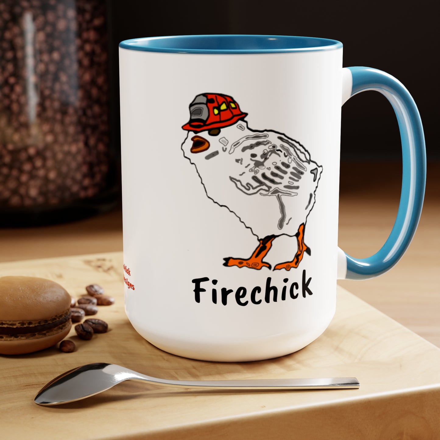 Firechick Designs "Firechick" Two-Tone Coffee Mugs, 15oz Lady Firefighters Mug Wife Firefighter Mom Coffee Cup