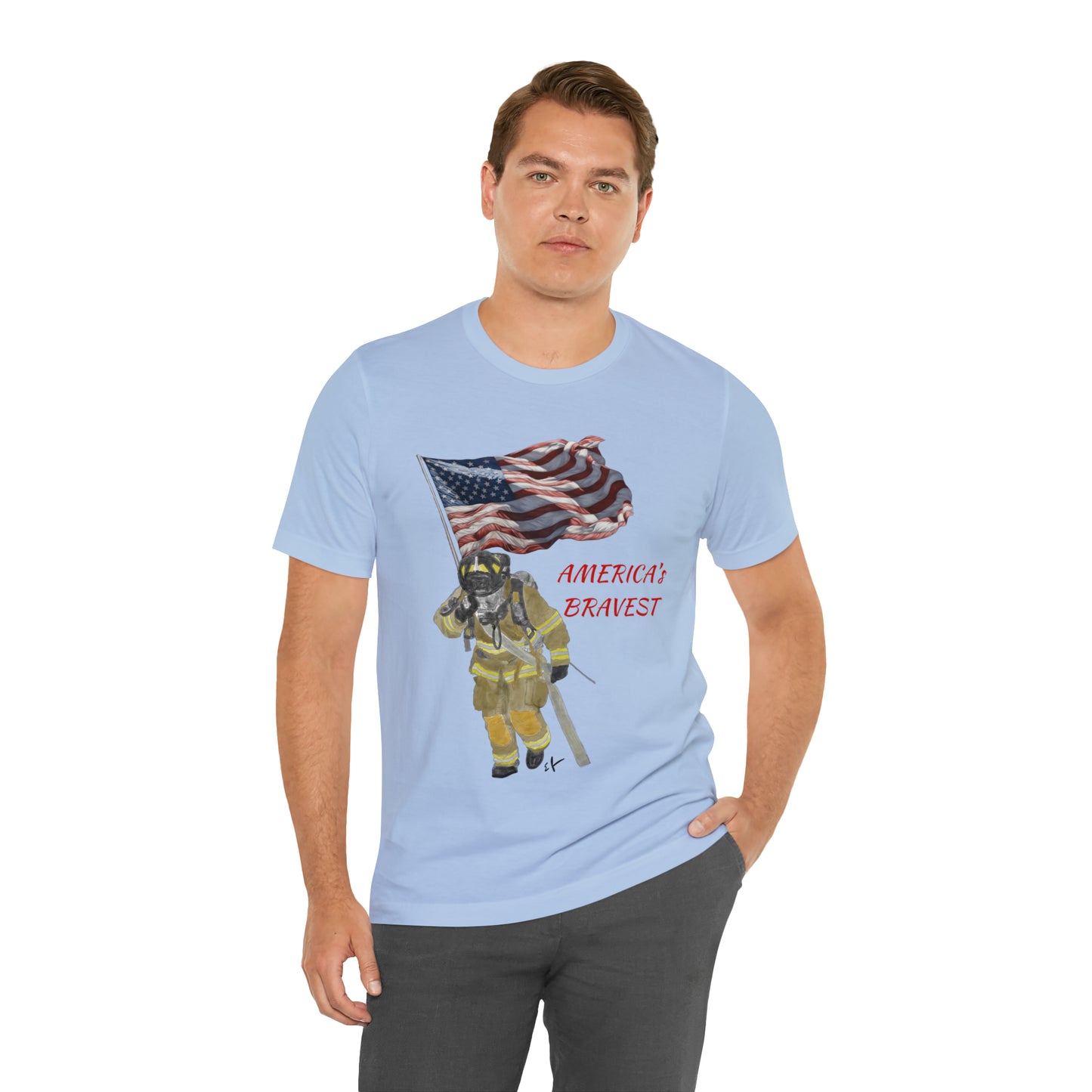 Firechick Designs "America's Bravest" Unisex Jersey Short Sleeve Tee | Firefighter USA American Fireman Thin Red Line Fire Dept 4th of July