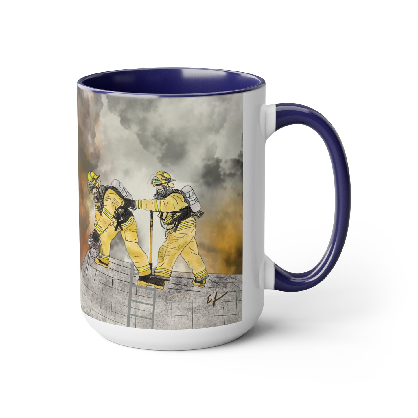 Firechick Designs Firefighter "A Day at the Office" Two-Tone Coffee Mugs, 15oz Firefighters Gifts Gift Mug Cup