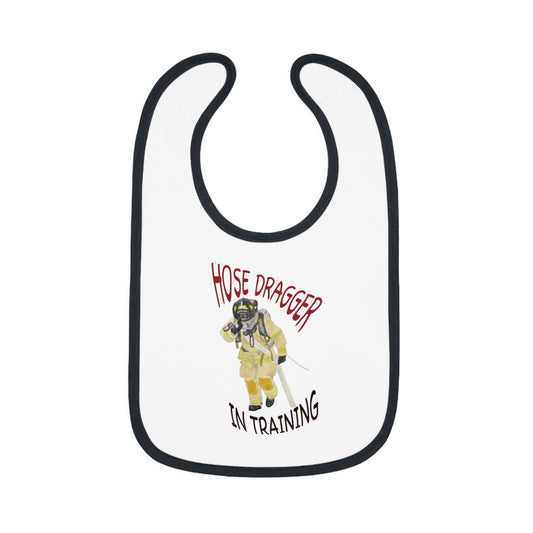 Firechick Designs Firefighter "Hose Dragger In Training" Baby Contrast Trim Jersey Bib Fireman Firewoman Fun Dickey Fun Face-cloth Napkin